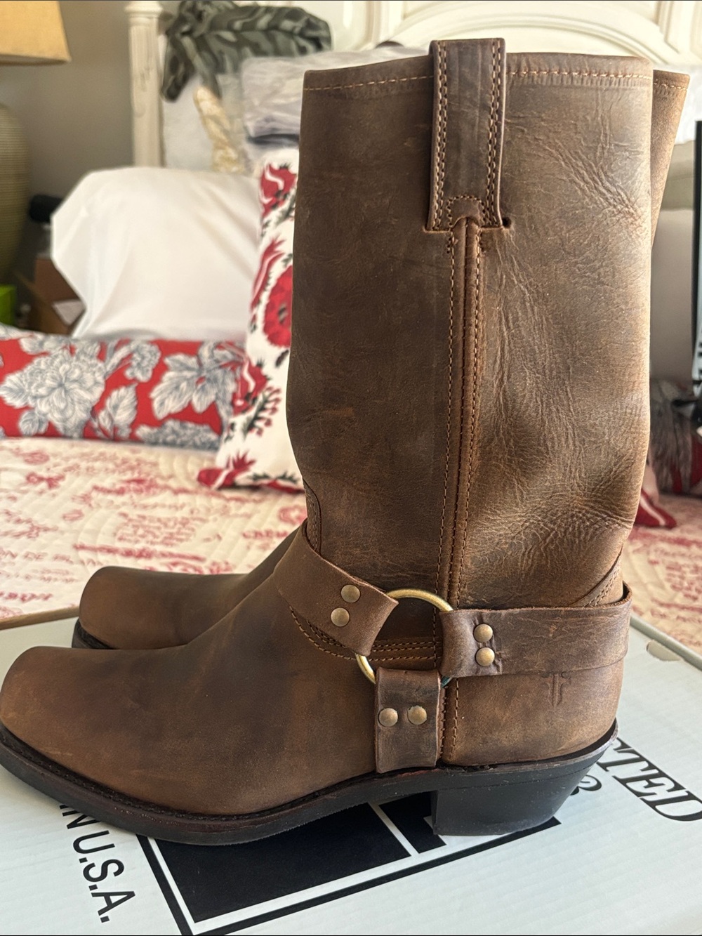 NWT Women’s Western Frye Brown/Tan Leather 12R Harness Heeled Boots SZ 11M